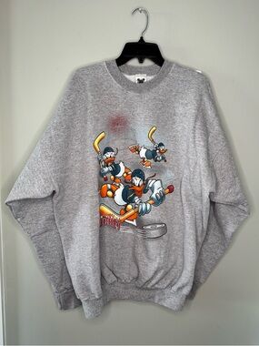 Disney Vintage 90’s Gray Donald Duck All Star Hockey Crewneck Sweatshirt - XL